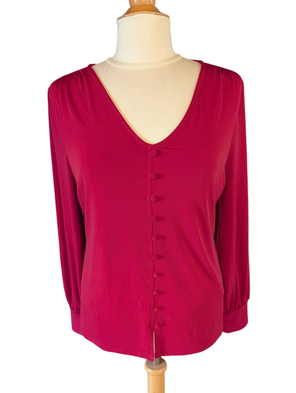 Calvin Klein NWT Red Long Sleeve Blouse V Neck Poly Spandex Blend Size L